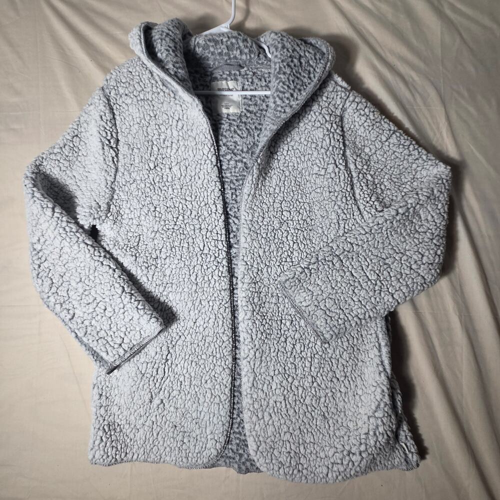 Victoria Secret PINK Sherpa Hoodie Jacket Gray Open Front Teddy Fleece Coat OS